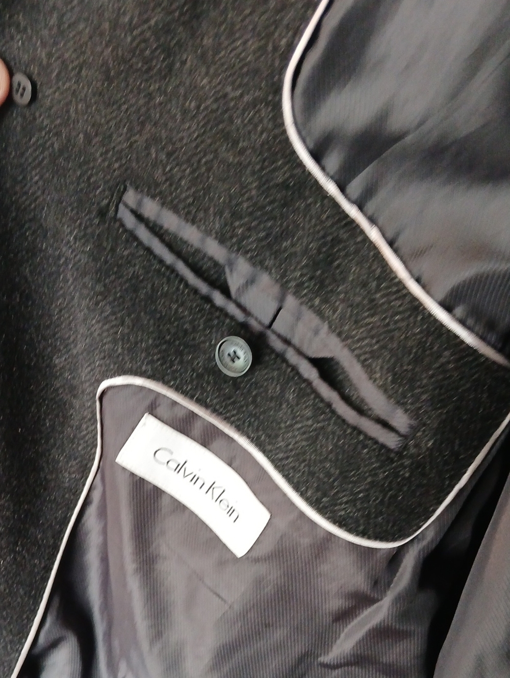 Calvin Klein Wool-Blend Pea Coat in Black Large Like New - Picture 3 of 11